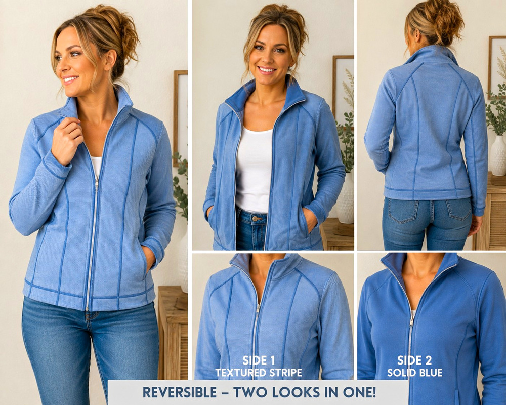 Kirkland Signature Women’s Small Reversible Full Zip Jacket Blue Cotton Blend